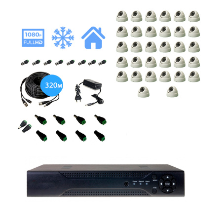 Полный комплект видеонаблюдения на 32 купольные камеры 2mpx (Эконом)